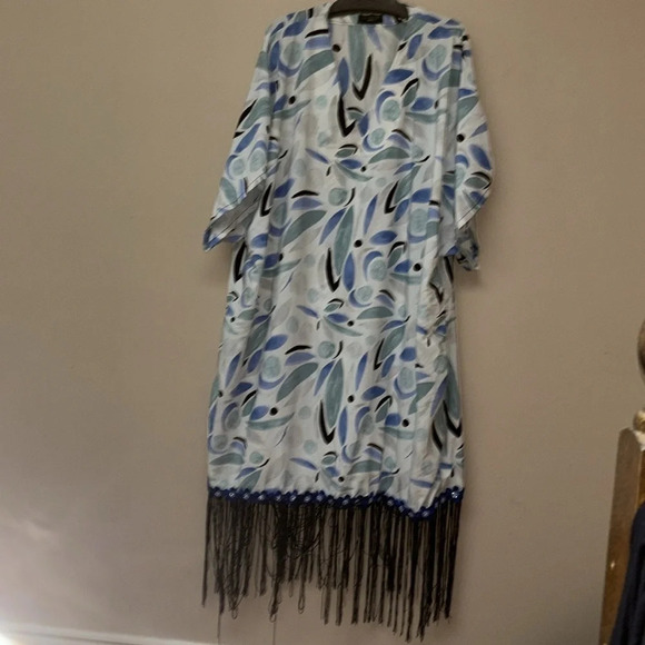 bohemian beaded Tassel kaftan dress/ beach cover up  size large - Picture 4 of 14